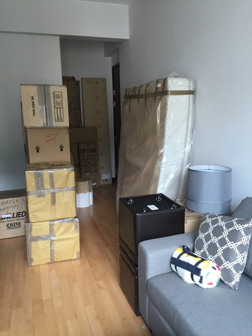The movers will come back, probably at the end of the weekend, to remove all remaining cardboard and packing material.  
