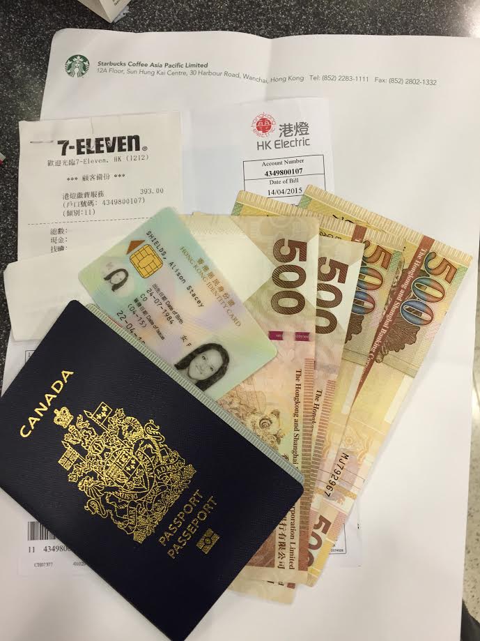 Everything required for me to open a bank account with HSBC in Hong Kong.