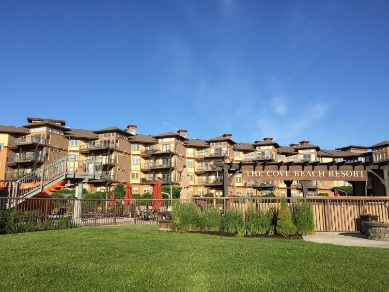 View from the lake path looking back toward the resort.