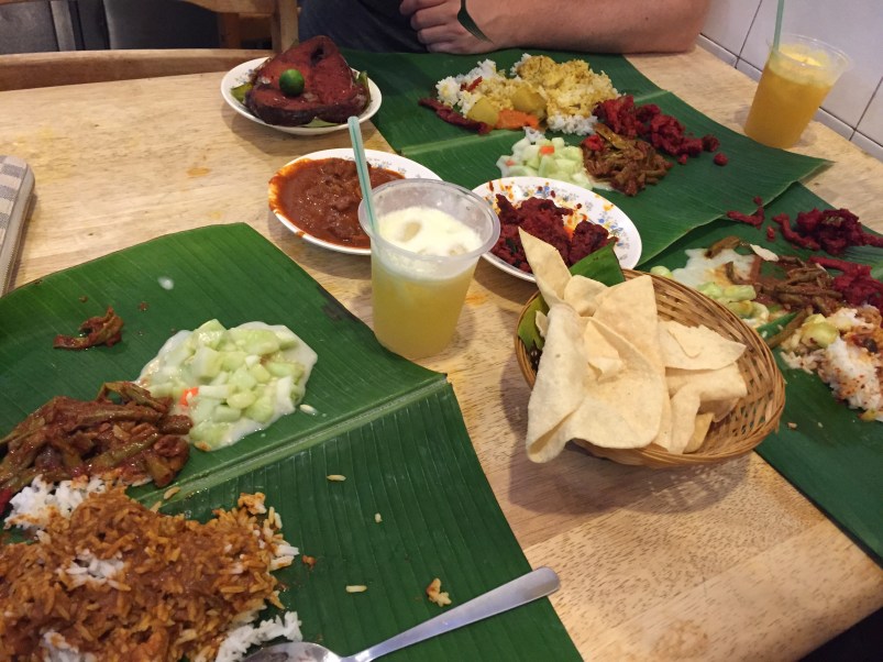 No plates, just banana leaves to eat off of.